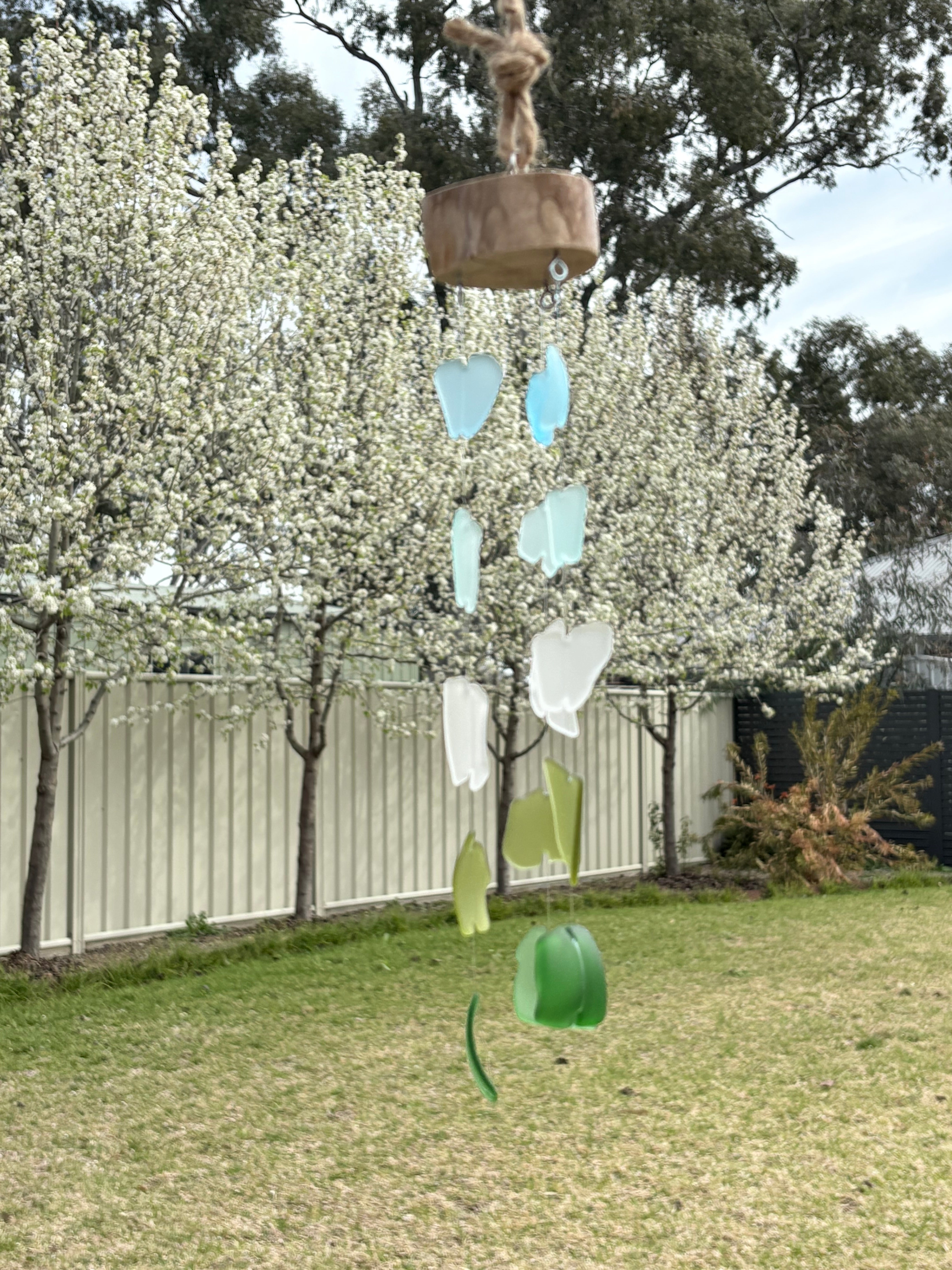 Tumbled glass bottle windchime