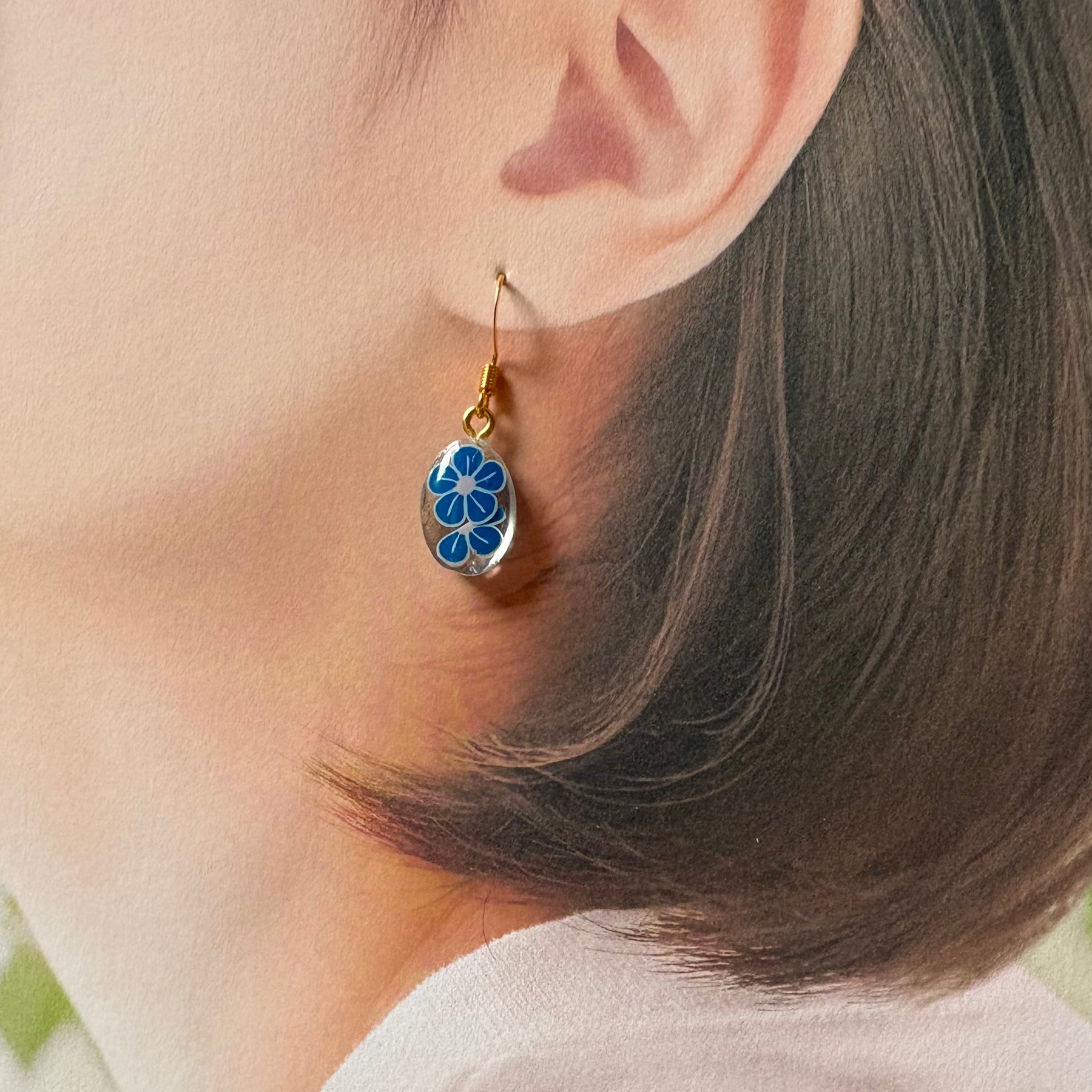Oval Floral Resin Earrings