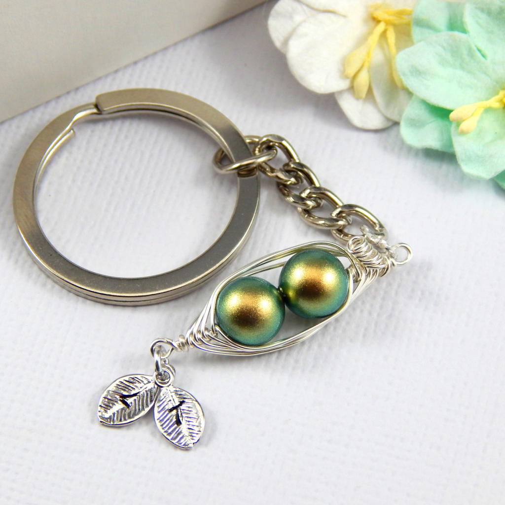 Two Peas in a Pod Personalized Birthstone Gold Keyring