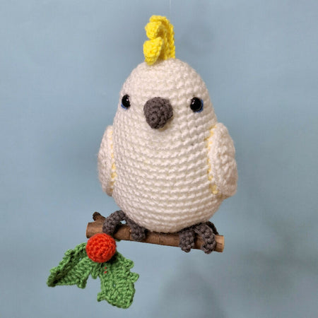 christmas cockatoo crocheted ornament