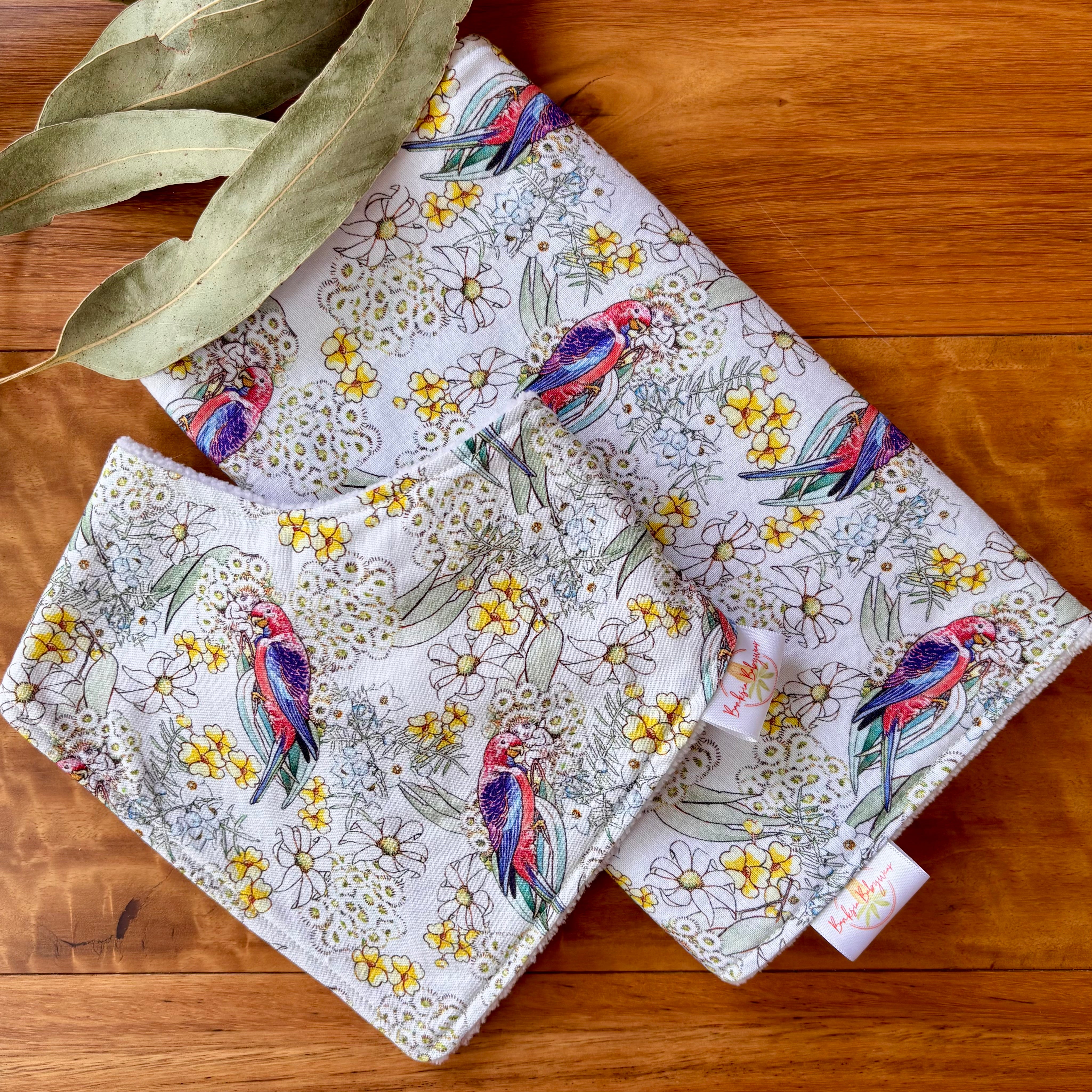 Baby Bib and Burp Cloth Set - May Gibbs Rosellas