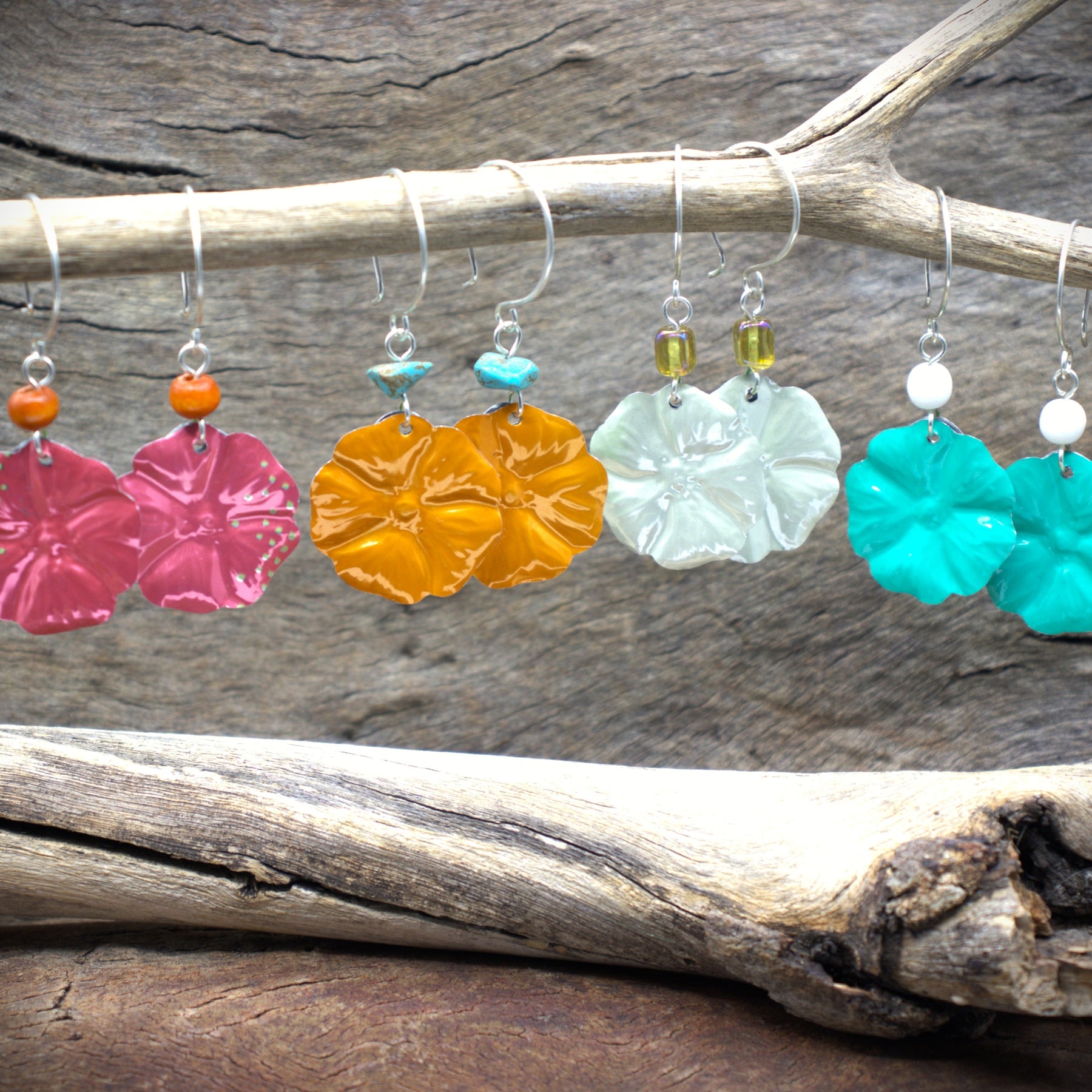 Hibiscus Earrings | upcycled drink cans