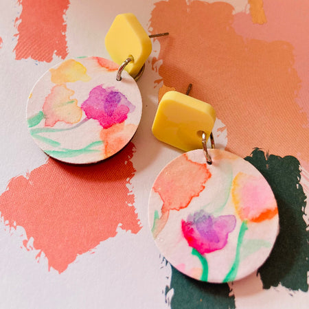 Watercolour hand painted earrings
