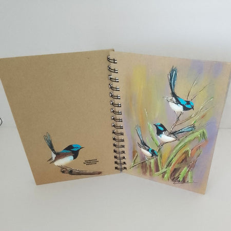 Blue Wren Handpainted notebook - Size A5. Lined.