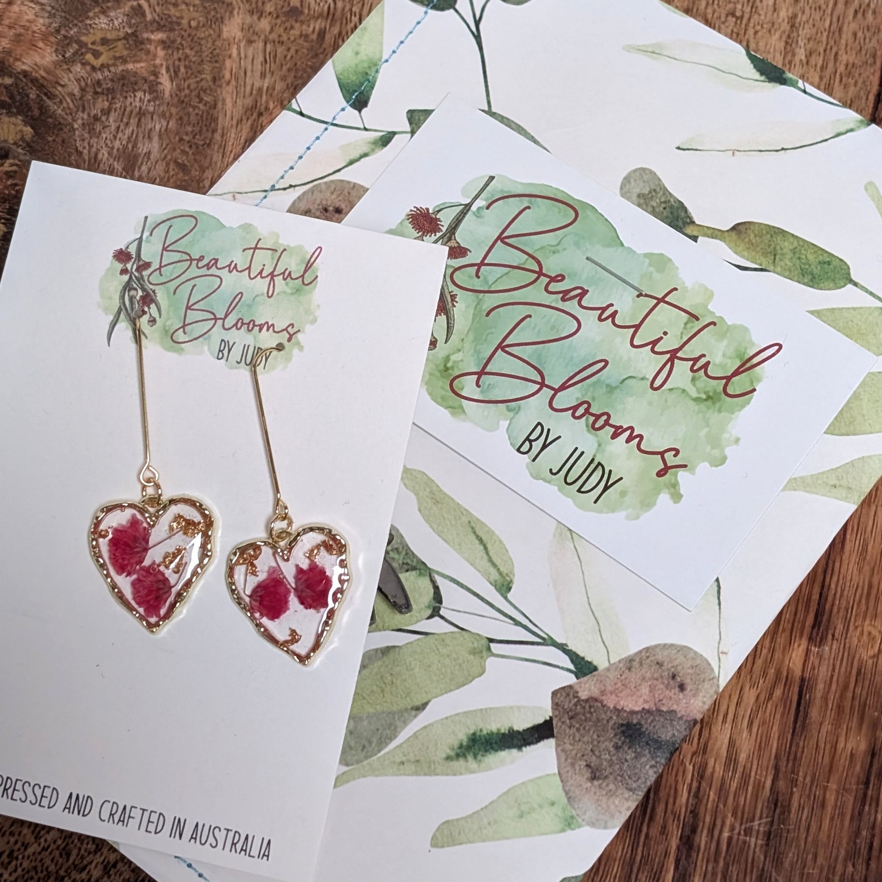 Elegant, heart shaped, magenta baby's breath earrings