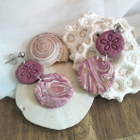 Earrings - Sand Dollar, Beachy, Purple Swirl- Artful Dangles