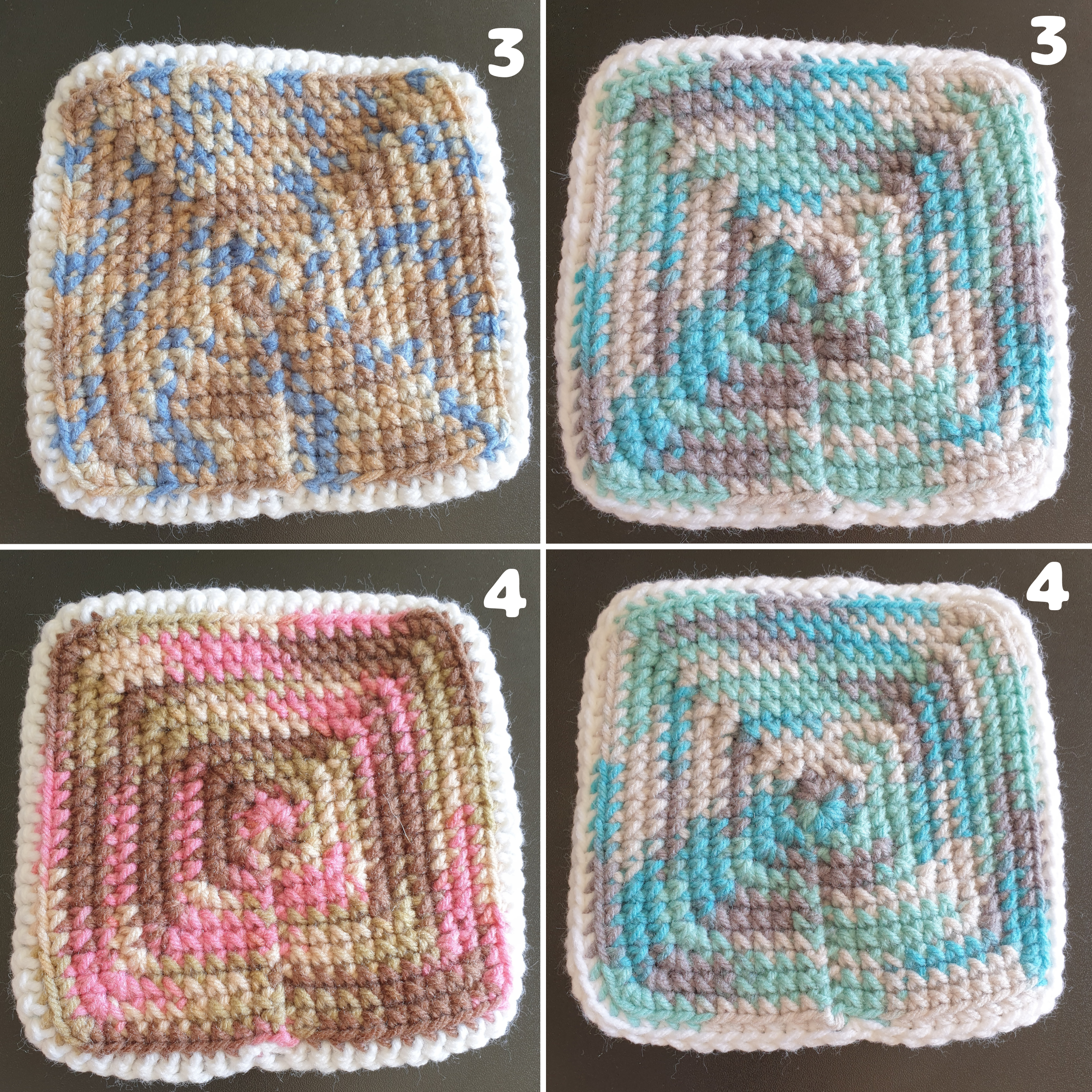 Hand Crochet Colourful Dots Thick Square Coaster : Two Sided , Double Sided