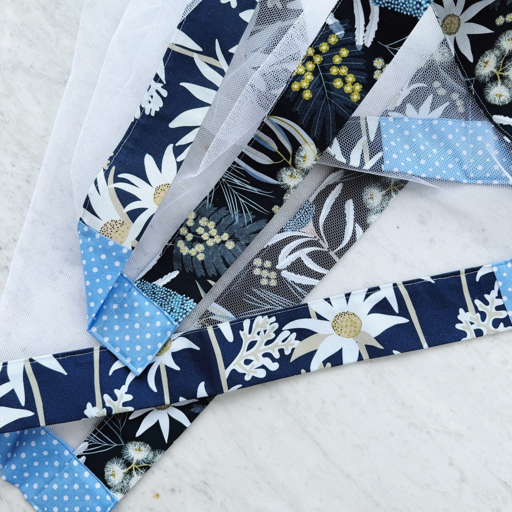 Flannel flowers weighted mesh food cover. Charcuterie board net throw. Cheese platter fly cover. Fruit bowl cover.