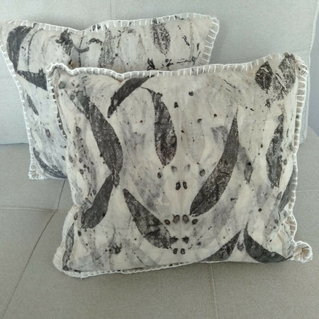 SOLD....Cushion pair cotton hand ecoprinted