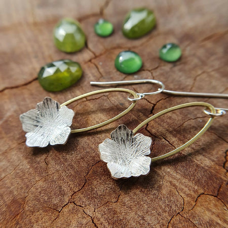 Sterling silver and brass flower earrings