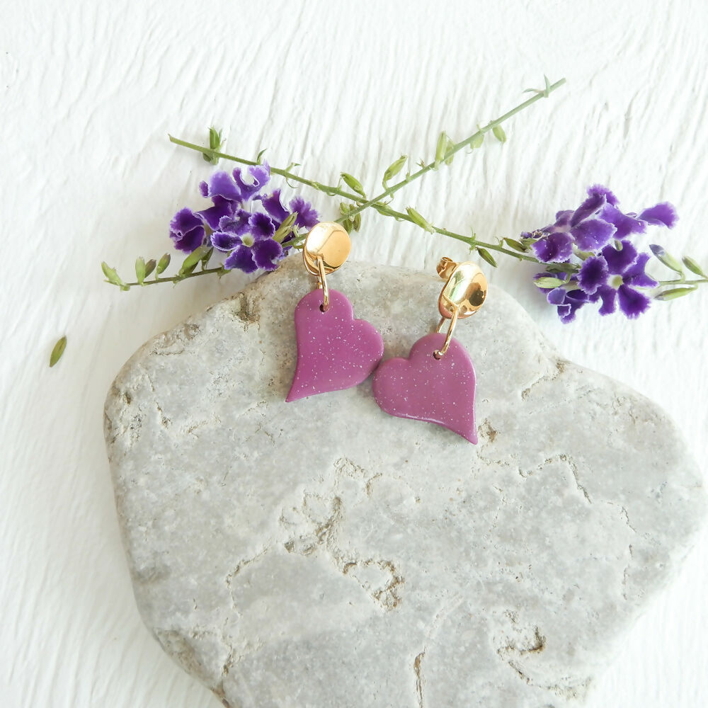 Pink Polymer Clay Earrings "Sparkling Hearts"