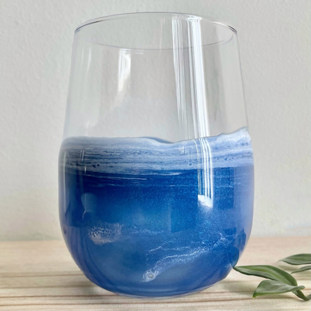 Ocean Inspired Stemless Wine or Water Tumbler Glass