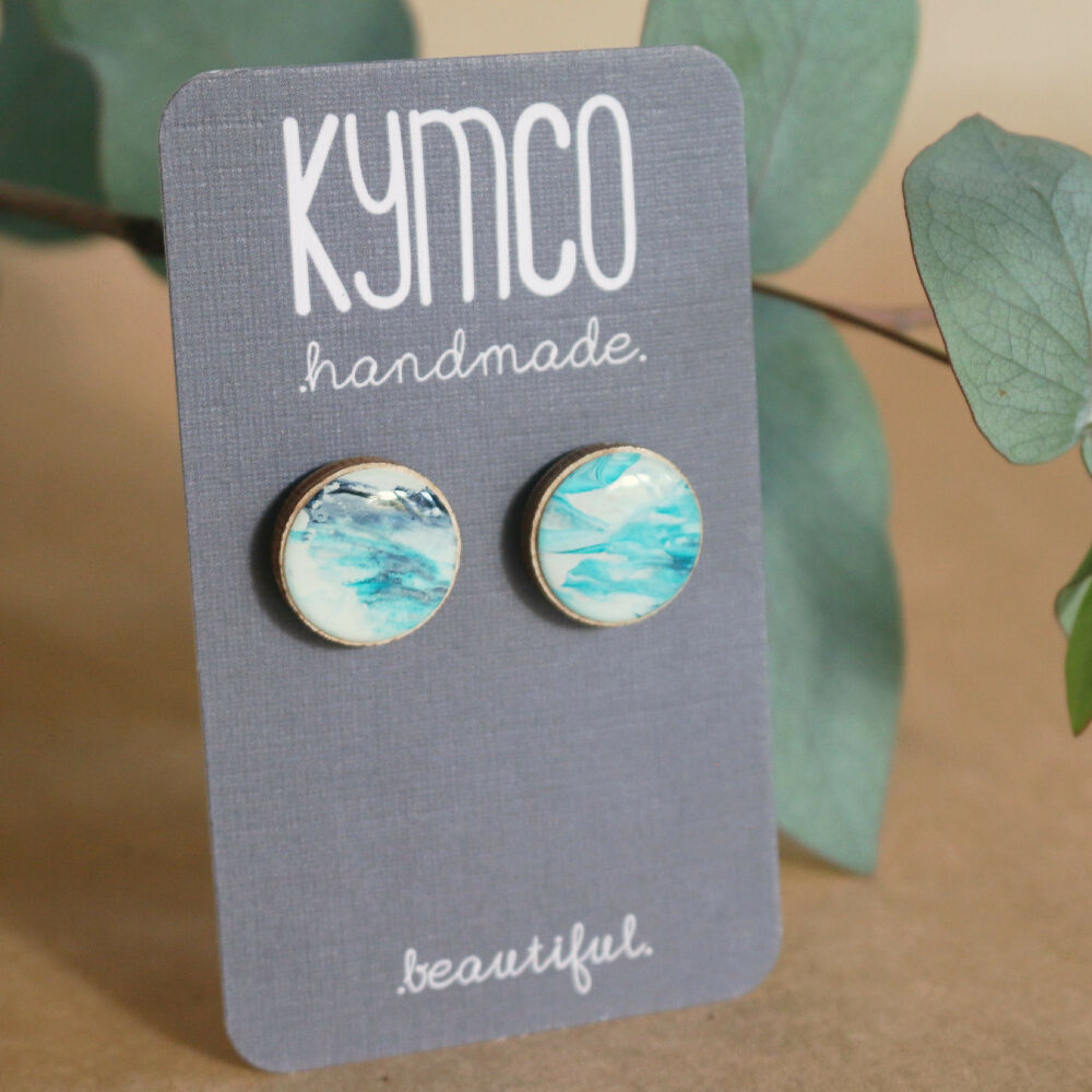Sea and Sky Collection| Round stud resin earrings| Blue teal