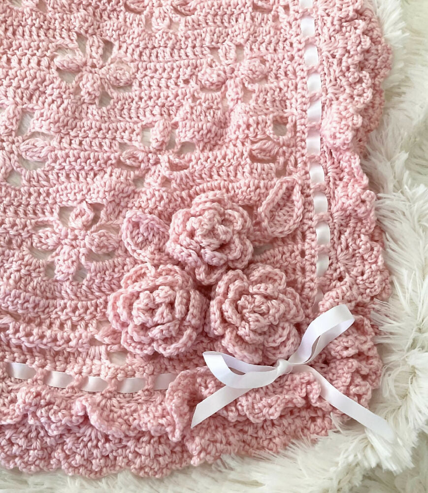 Flower Baby Blanket, Pink Baby Blanket, Crotchet Handmade Baby Blanket
