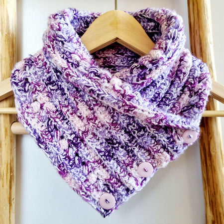 Ladies Neck warmer | Cowl | Scarf | Purple Pink | Adult | Vintage | Crochet | Buttoned