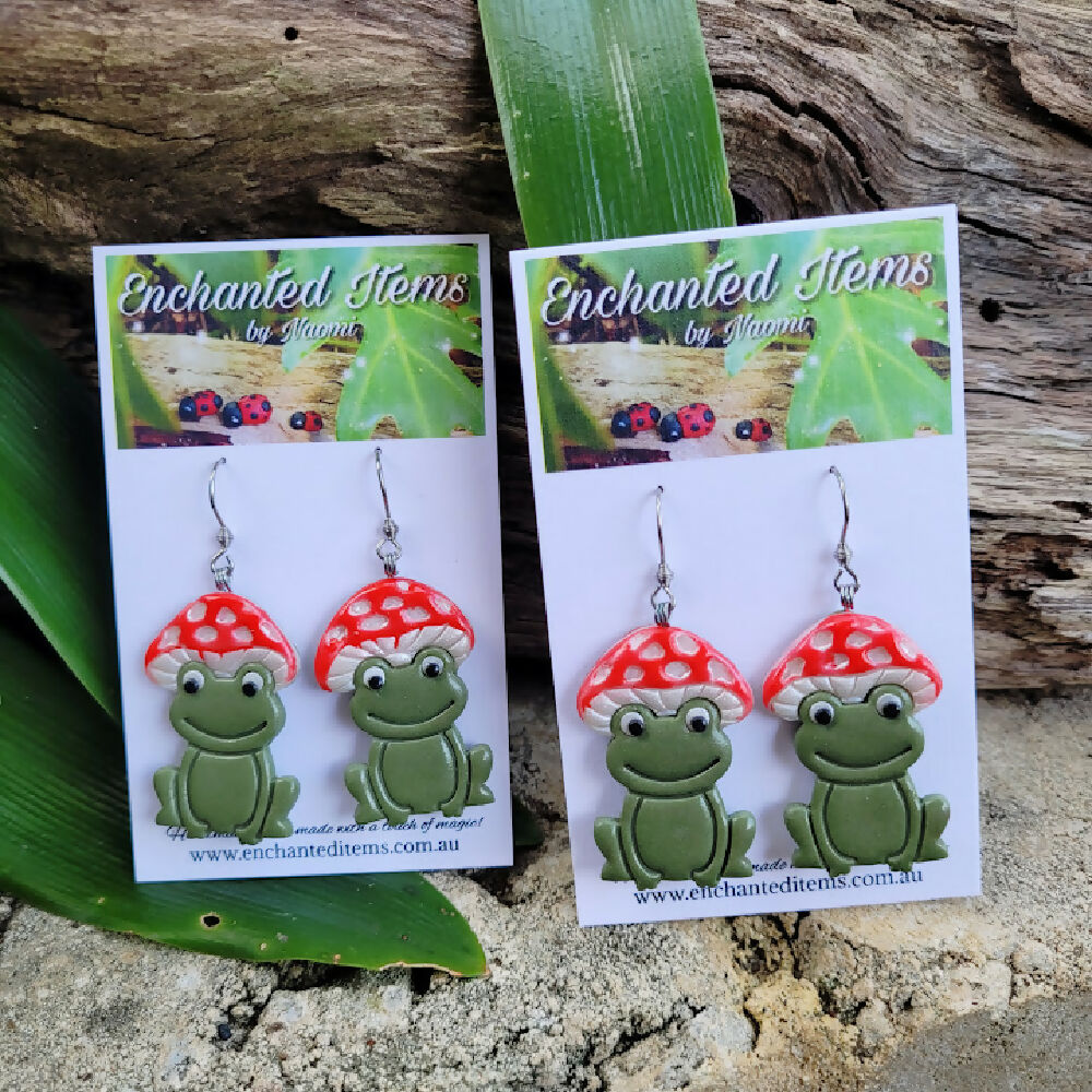 Cottage core Mushroom Froggy earrings