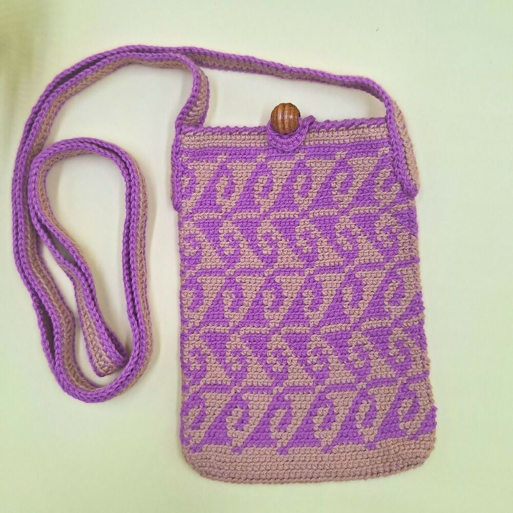 Tapestry Crochet Phone Bag Small Purple - Front