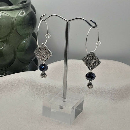 Fine silver earrings boho and bead hoop -handmade ear wire