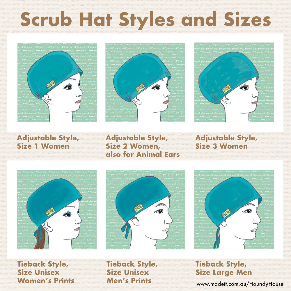 Houndy House scrub hat styles and sizes a