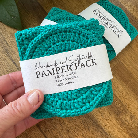 Handmade Pamper Pack | Crochet Body & Face scrubbie set | Green
