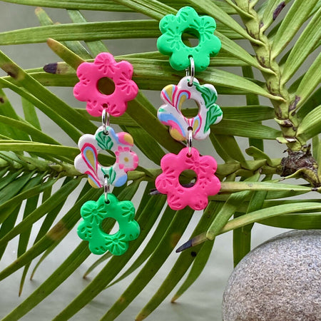 Floral brights 3 tier dangle studs