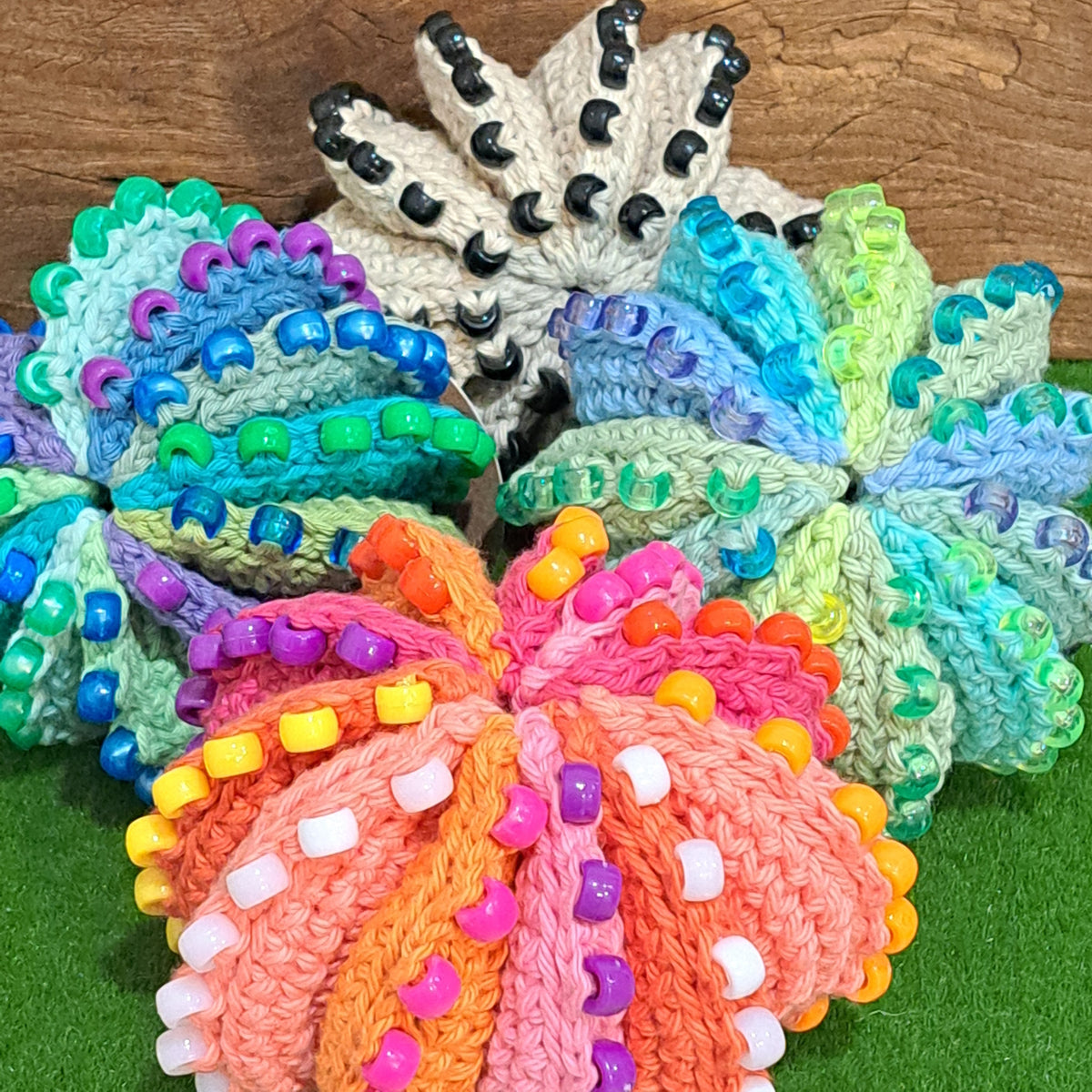 Handmade Crochet fidget stress ball beaded natural and black