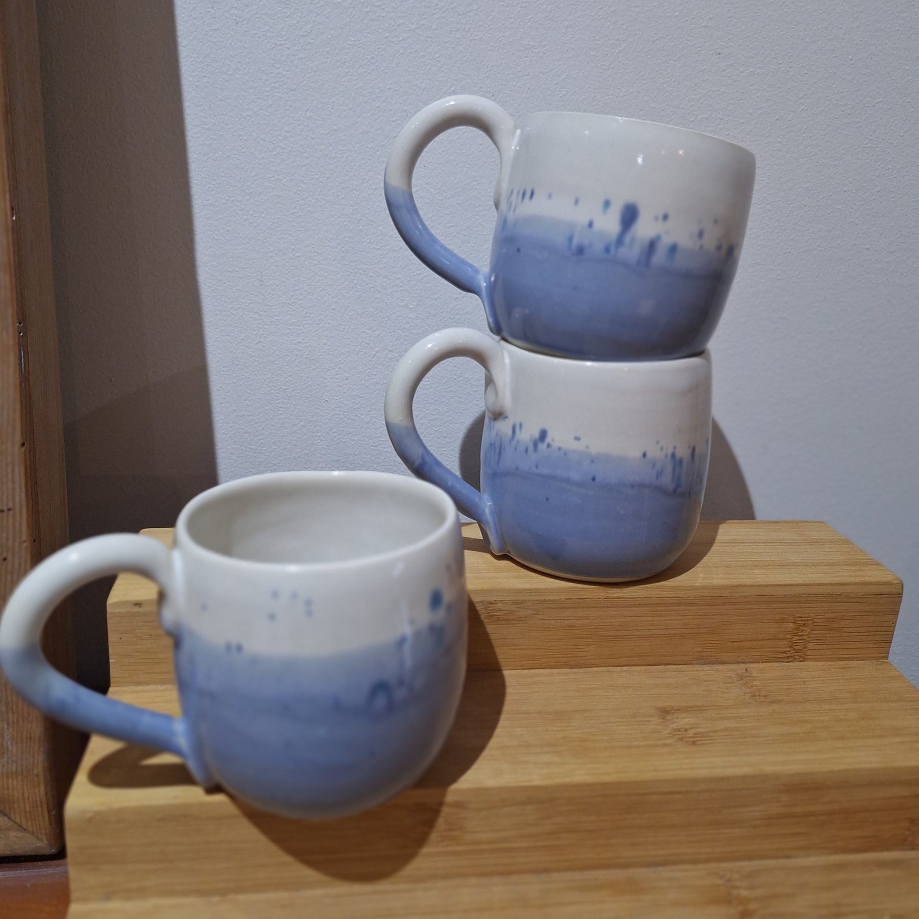 Coffee mug blue with speckles handmade