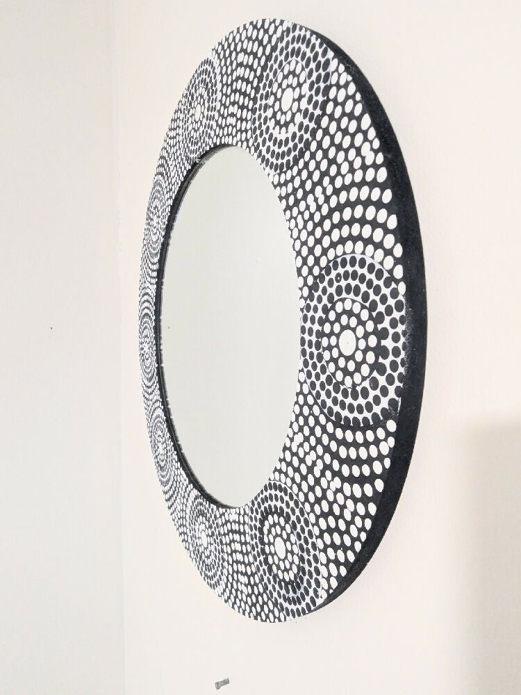 Black & White Handpainted Dot Art Mirror