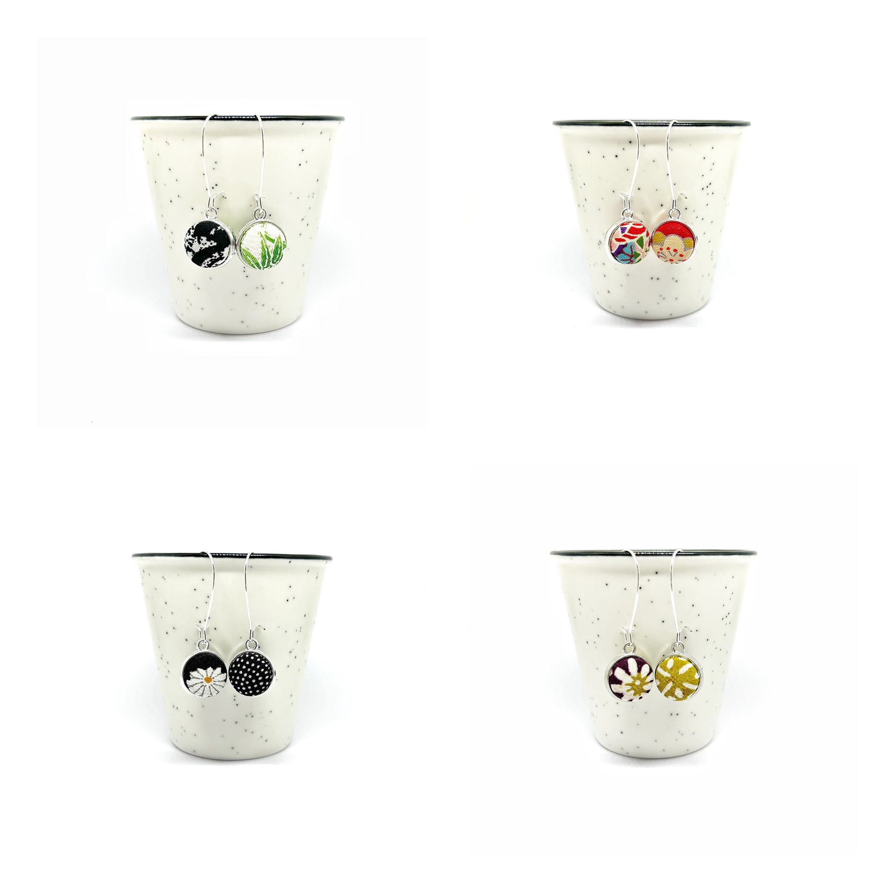 Double Sided Fabric Button Earrings