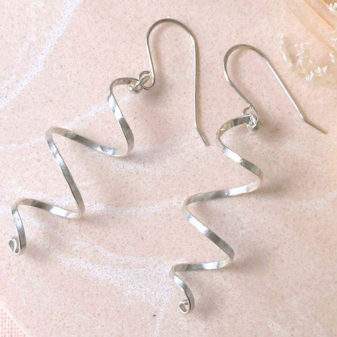Long spiralling dangle earrings | Sterling silver | Wire jewellery