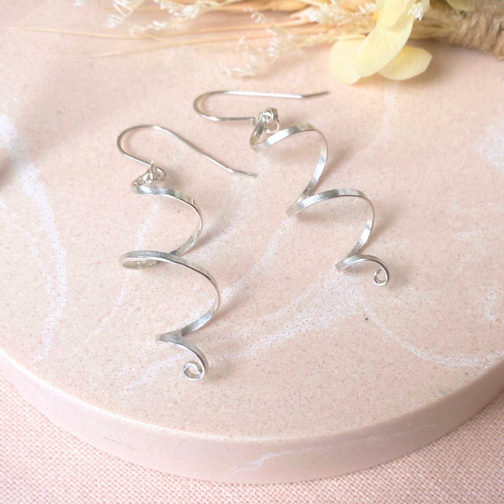 Long spiralling dangle earrings | Sterling silver | Wire jewellery