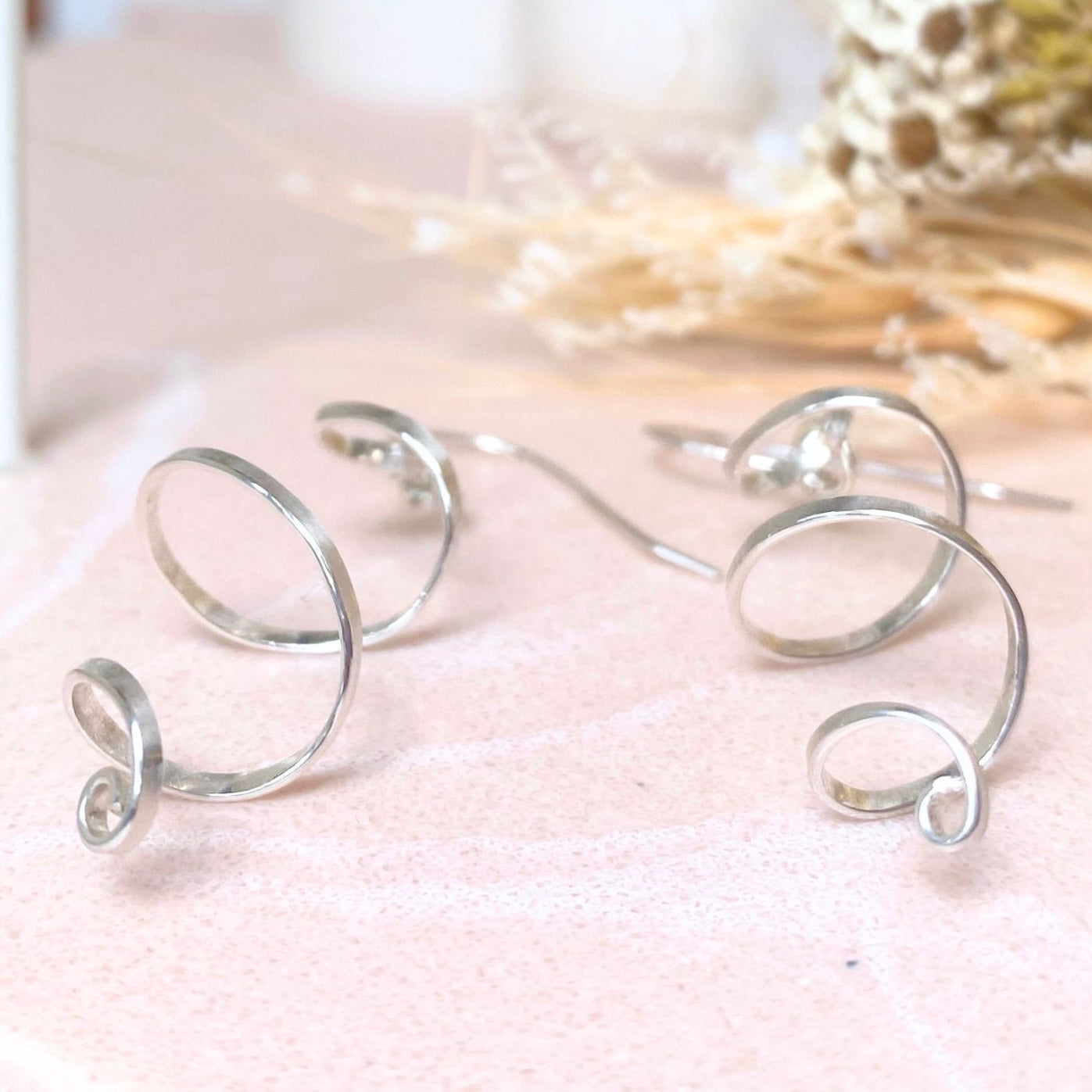 Long spiralling dangle earrings | Sterling silver | Wire jewellery