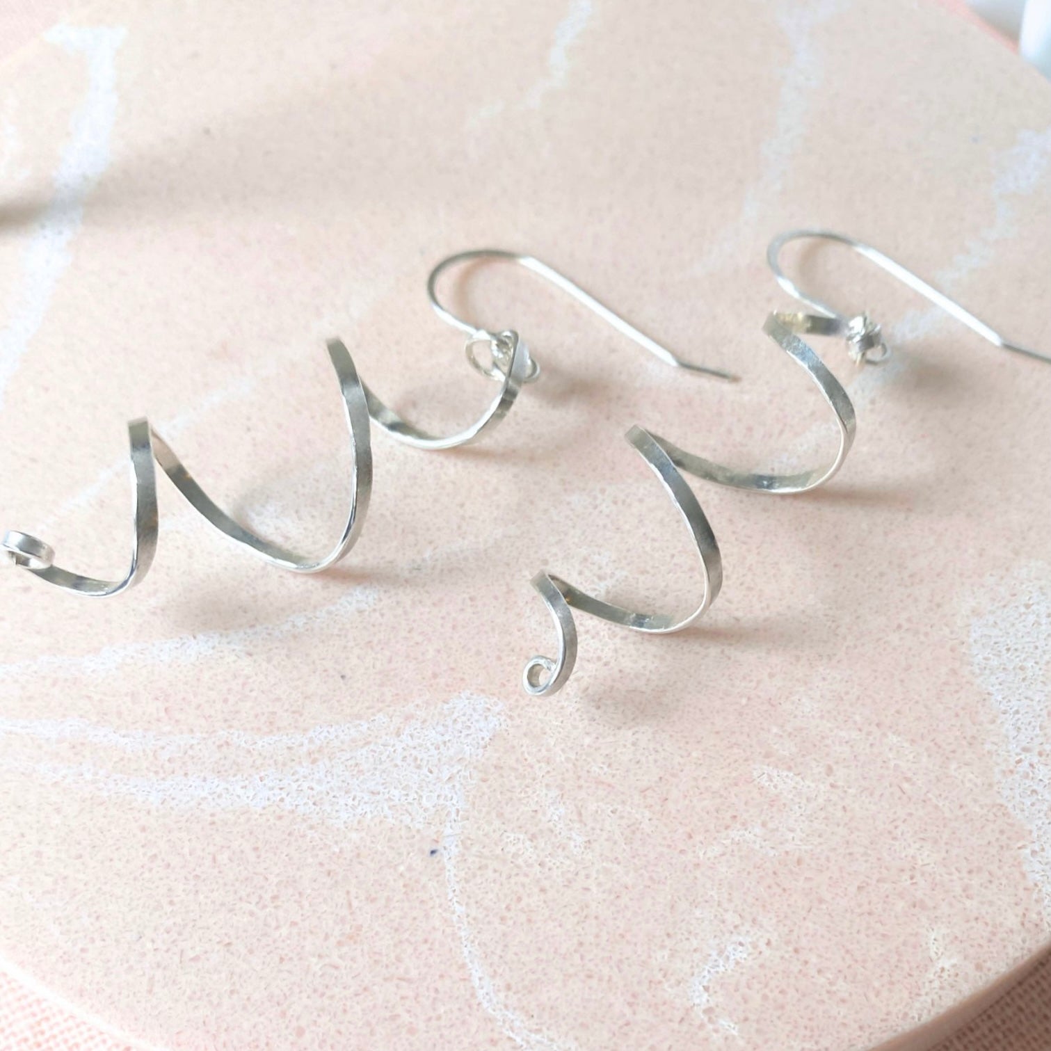 Long spiralling dangle earrings | Sterling silver | Wire jewellery