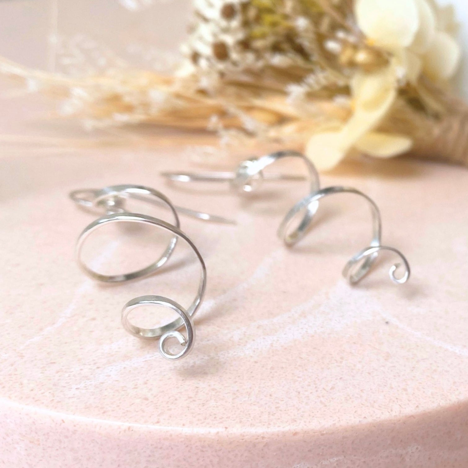 Long spiralling dangle earrings | Sterling silver | Wire jewellery