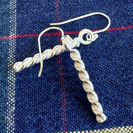 Handcrafted Sterling Silver Twisted Bar Earrings