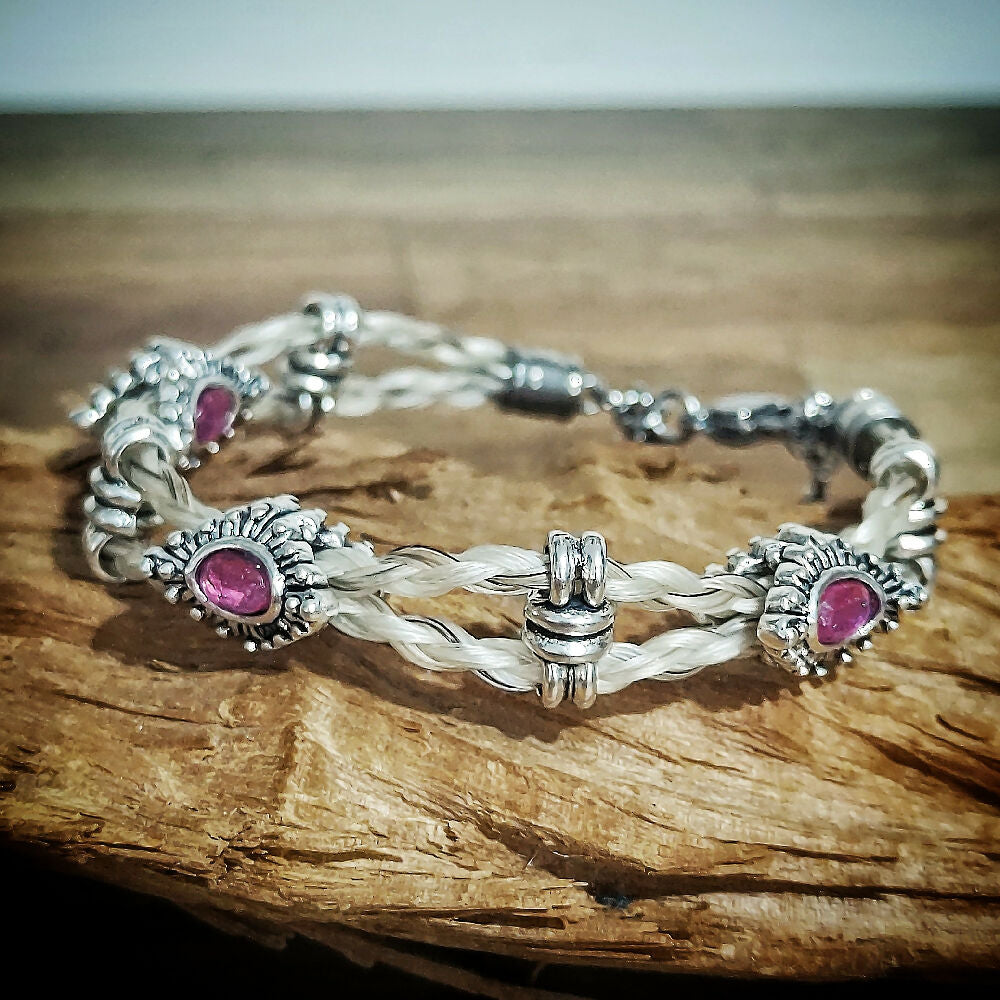 Bling Rhinestone Horse Hair Braided Bracelet - Fuschia