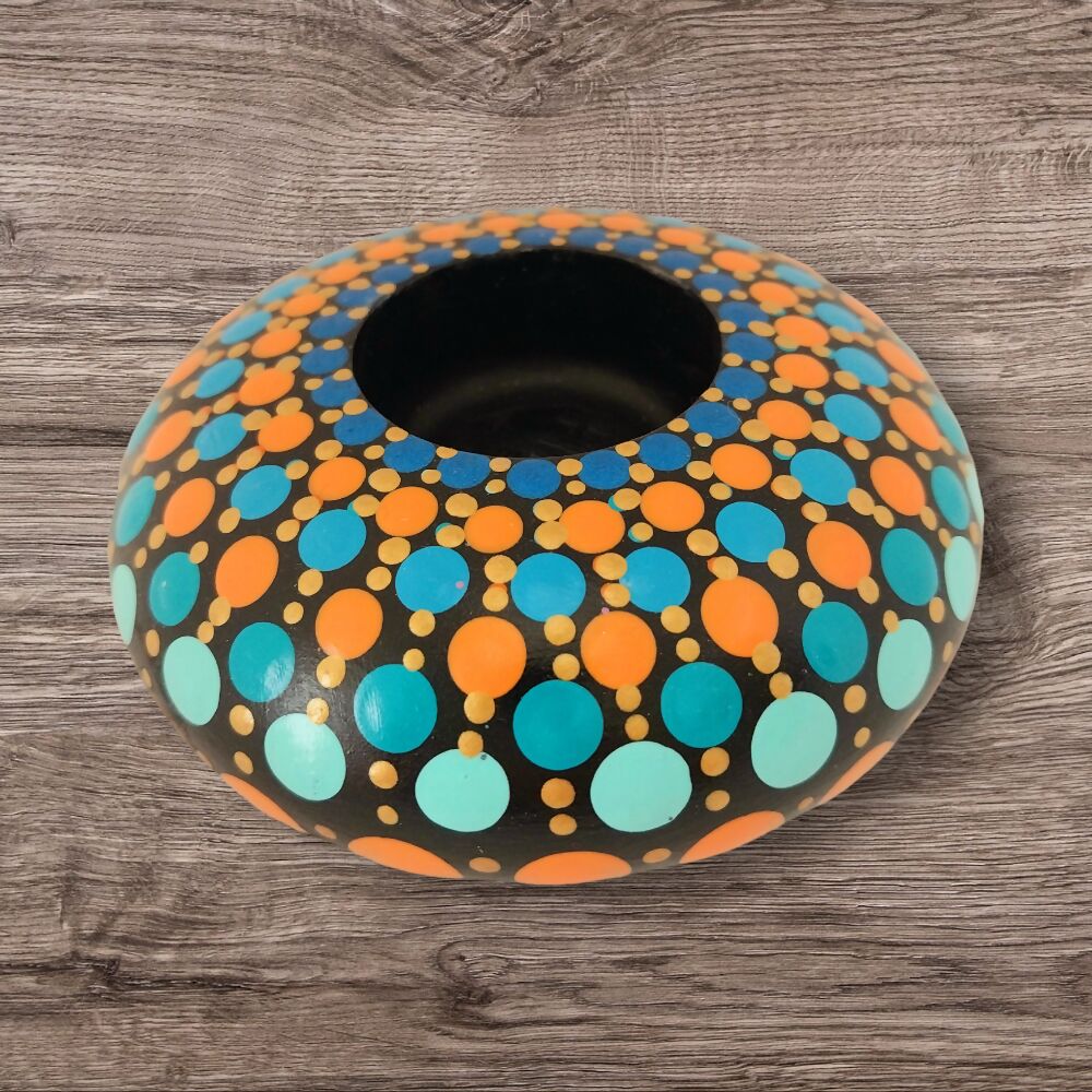 Orange and Teal Mandala Dot Tealight Candle Holder