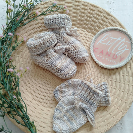 Handmade Knitted Baby Booties & Mittens Set - 100% Cotton (multiple colours)