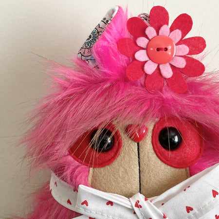 Littlebear Plush Pink Valentines 18cm Handmade Unique Decorative Fur Bear