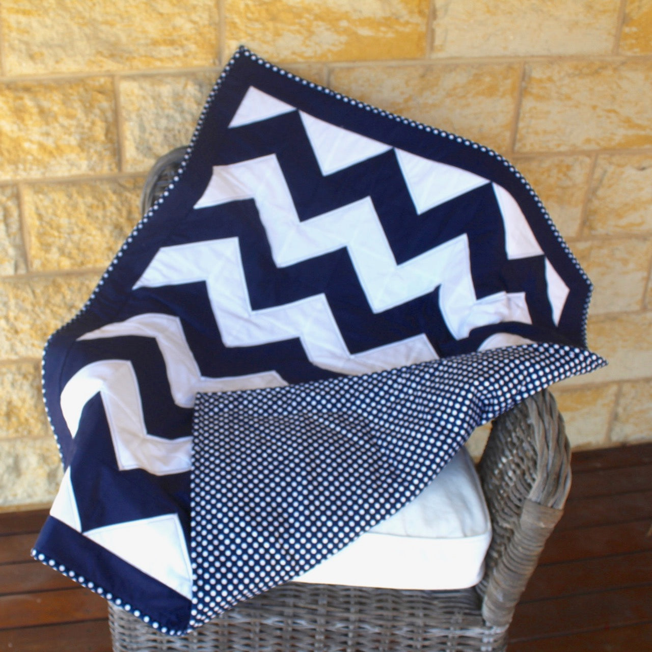 Chevron Baby/Cot Quilt Navy & White