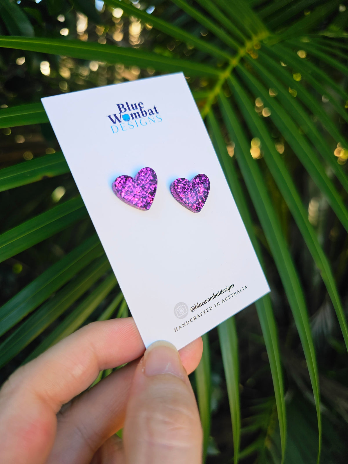 Resin Love Heart Pink Glitter Studs 16mm