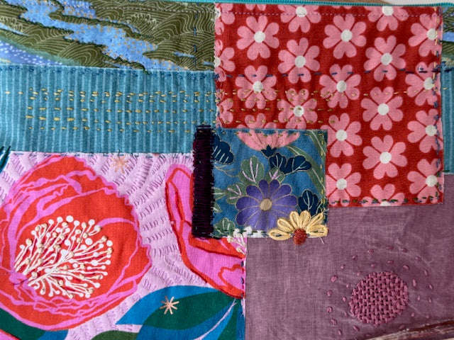 Zipper Pouch - Textile Collage - Flower Collage