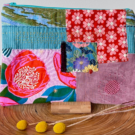 Zipper Pouch - Textile Collage - Flower Collage