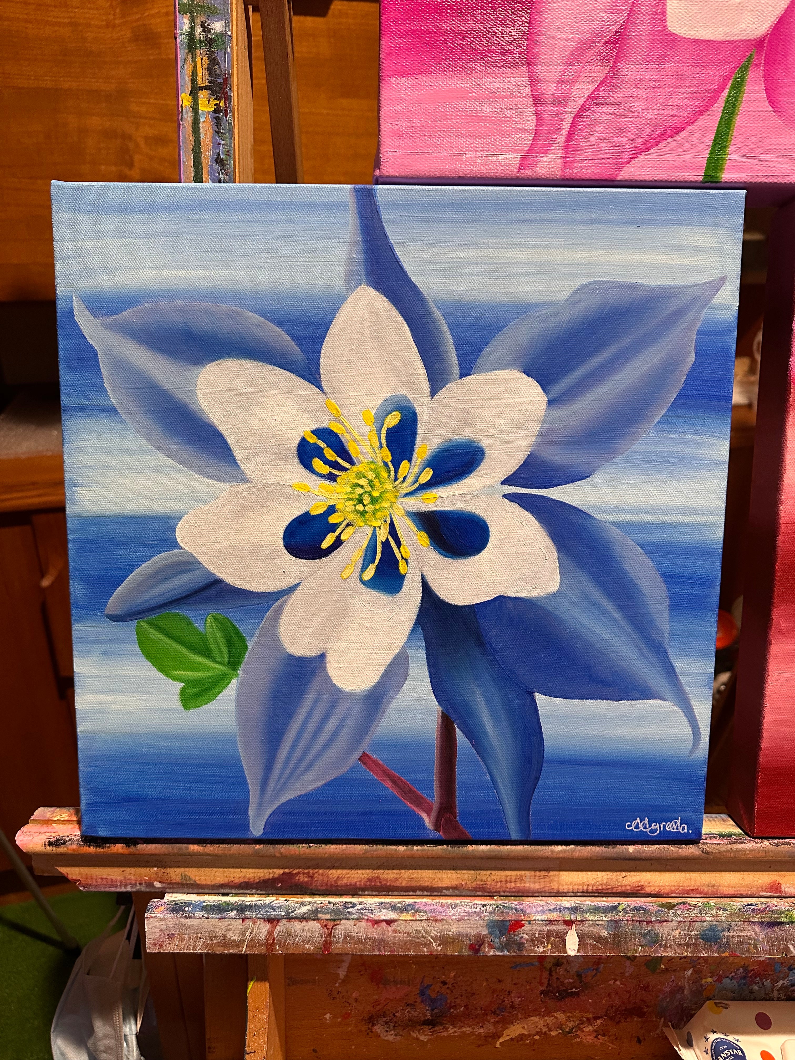 SALE - AQUILEGIA - ORIGINAL OIL PAINTING - HAND PAINTED