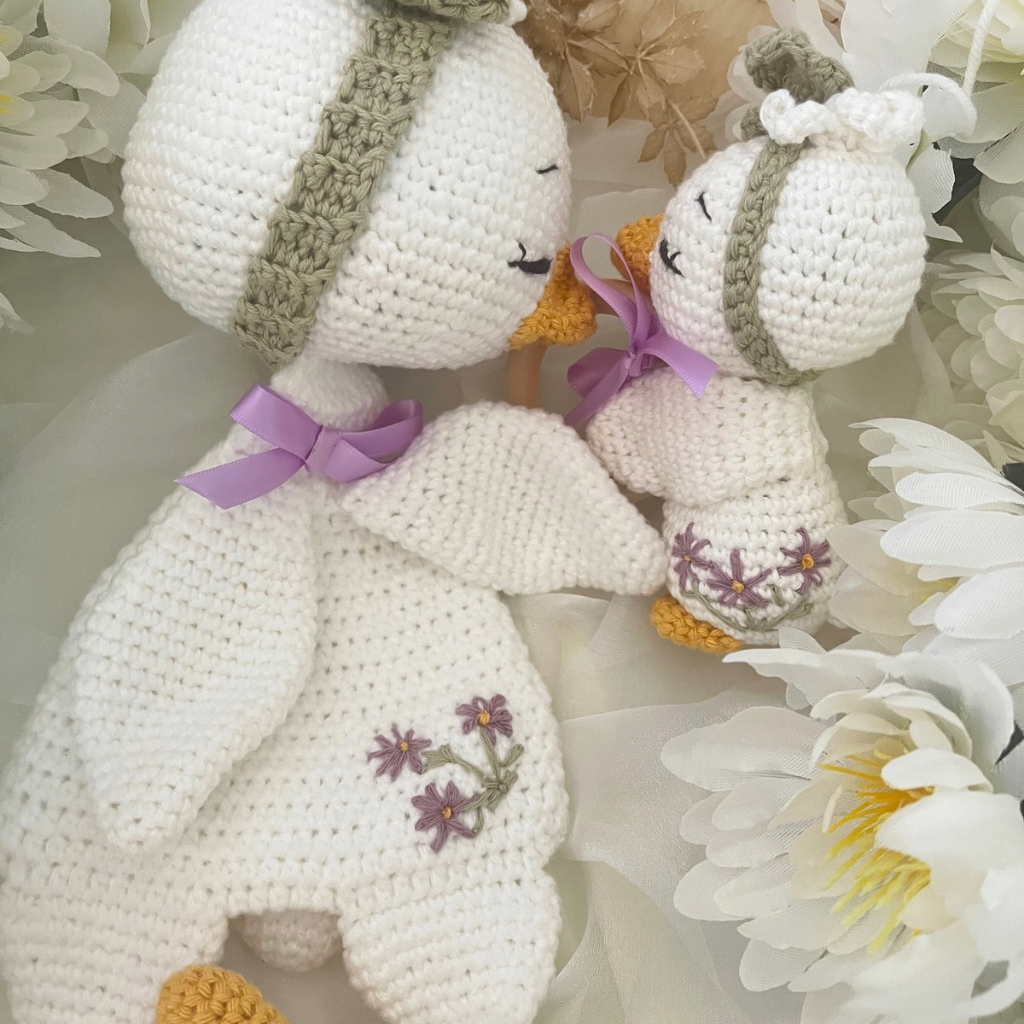 Handmade Crochet Missy Goose Snuggler Teether Baby Gift Set