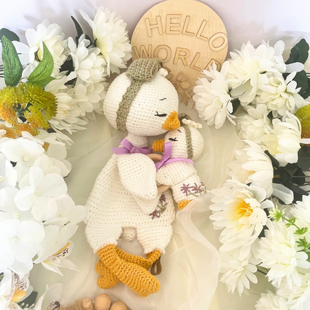 Handmade Crochet Missy Goose Snuggler & Grasping ToyBaby Gift Set