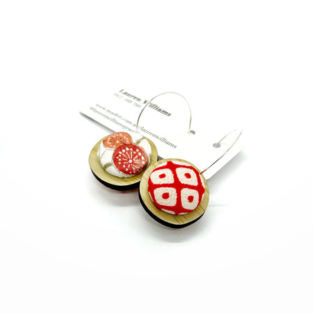 Double Sided Pebble Earrings - Red