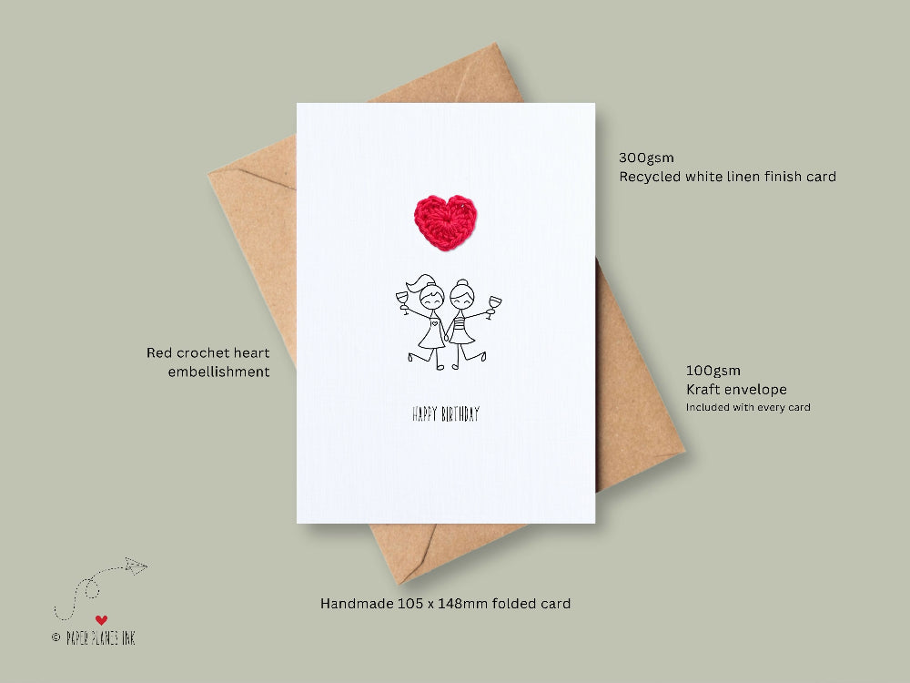 Girlfriends Cheers - Happy Birthday - Crochet Heart 2