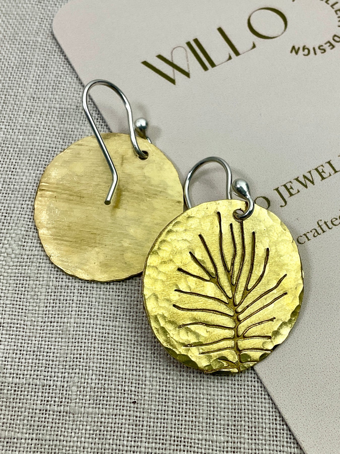 Brass embossed earrings. Handmade