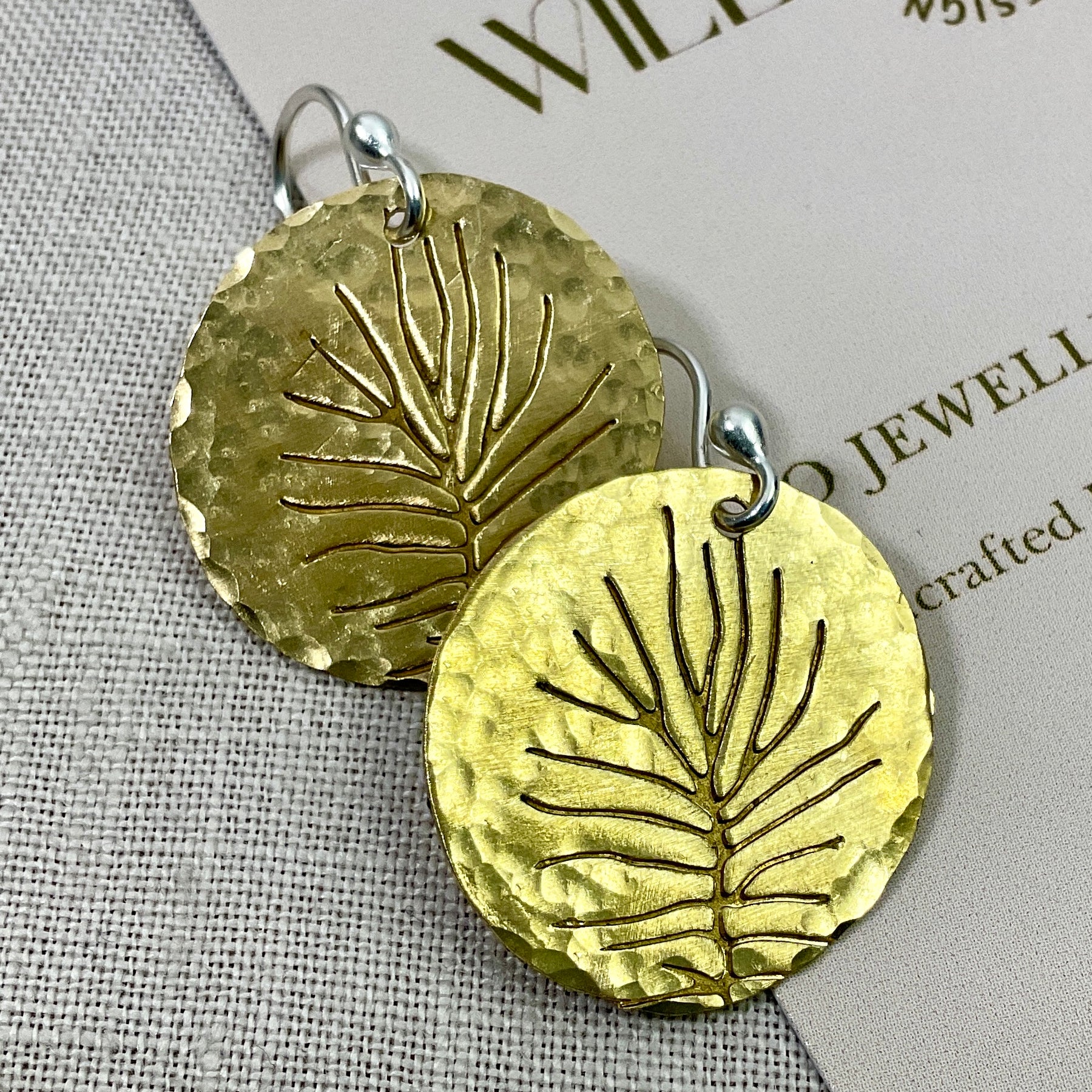 Brass embossed earrings. Handmade